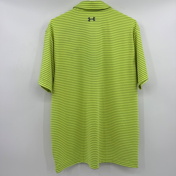Under Armour Polo Shirt Men Large Yellow Neon Stripes Golf Stretch Performance - Picture 5 of 12